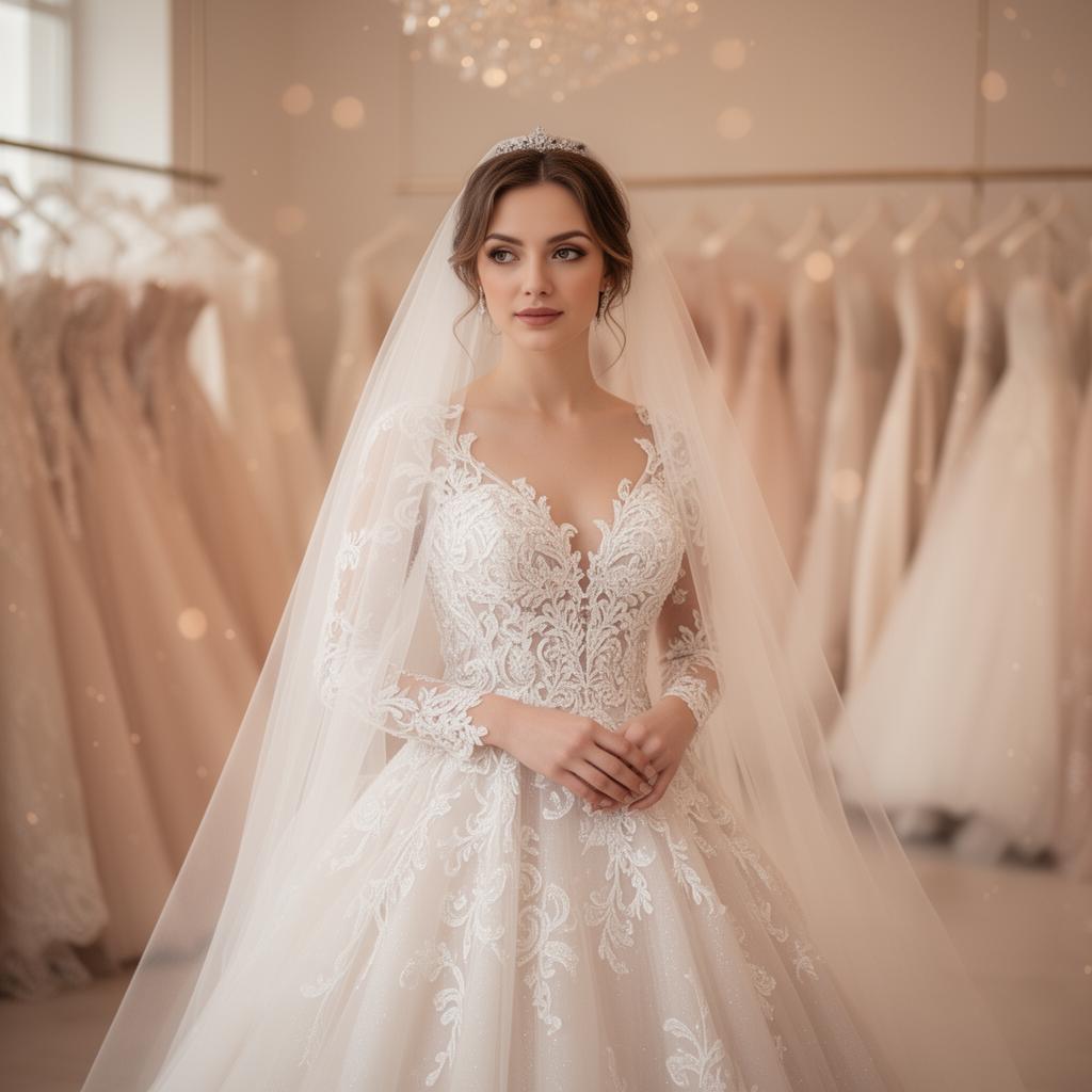 Beautiful bride in elegant wedding dress
